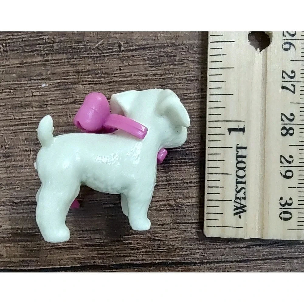 VTG Puppy Dog Figurine Removable Pink Bow  Plastic Fashion Doll Size D6